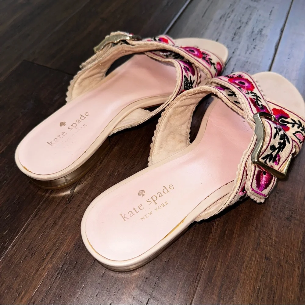 Kate Spade Faris Floral Embroidered Slide Sandal Cross Over Strap Buckle Size 7